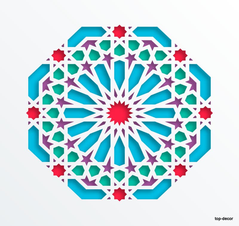 پوستر دیواری شمسه هندسی اسلامی | طرح سنتی اسلیمی رنگی
