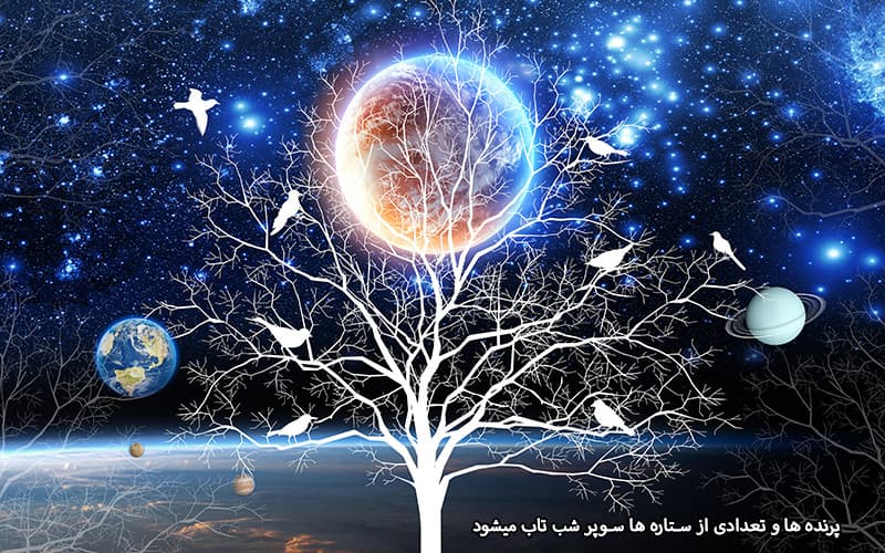 پوستر دیواری سهبعدی طرح کهکشان و درخت | شبتاب — تصویر ۲
