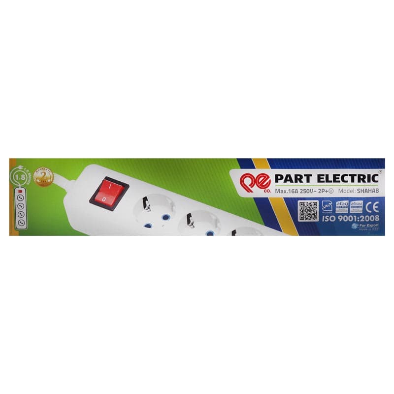 چند راهی 4 خانه ارت دار پارت الکتریک مدل Shahab PE648 کابل 1.8 متر — تصویر ۴