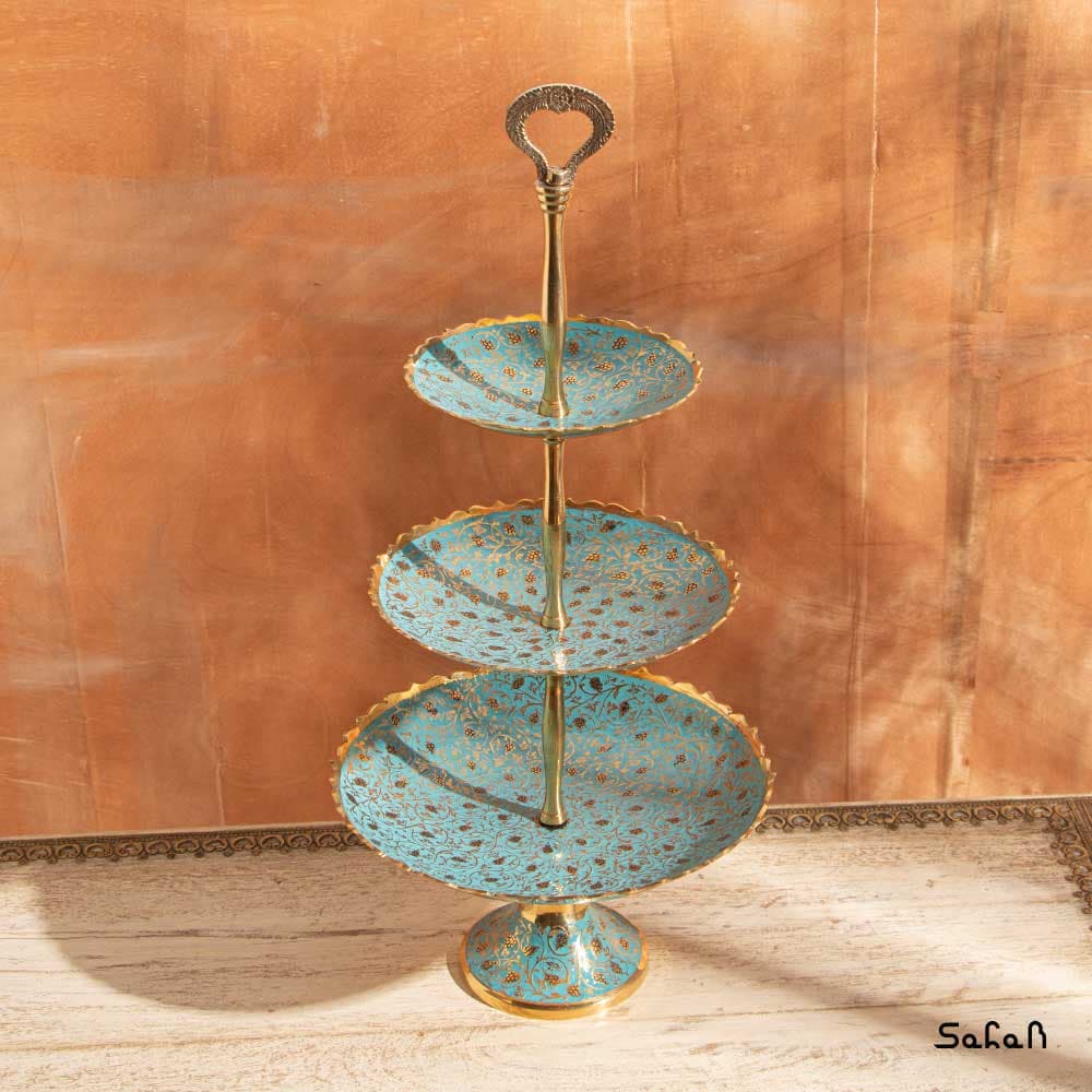 شیرینی خوری برنجی هندی میناکاری سه طبقه طرح انگور — تصویر ۳