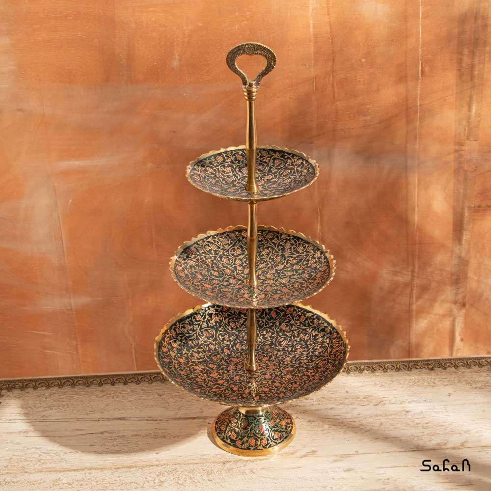 شیرینی خوری برنجی هندی میناکاری سه طبقه طرح انگور — تصویر ۲