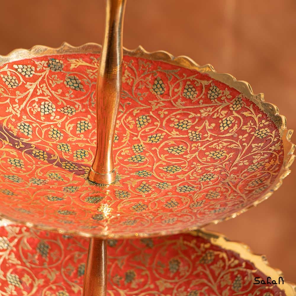 شیرینی خوری برنجی هندی میناکاری سه طبقه طرح انگور — تصویر ۴