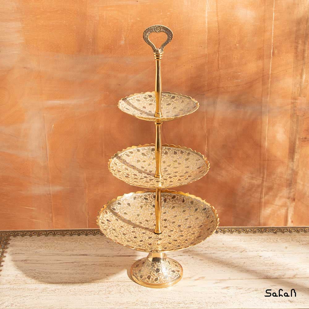 شیرینی خوری برنجی هندی میناکاری سه طبقه طرح انگور — تصویر ۵