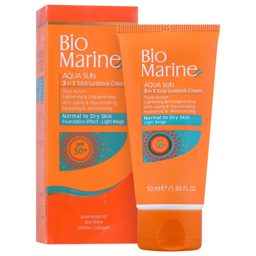 کرم ضد آفتاب روشن کننده و ضد چروک SPF50 بژ روشن پوست خشک و معمولی بایومارین