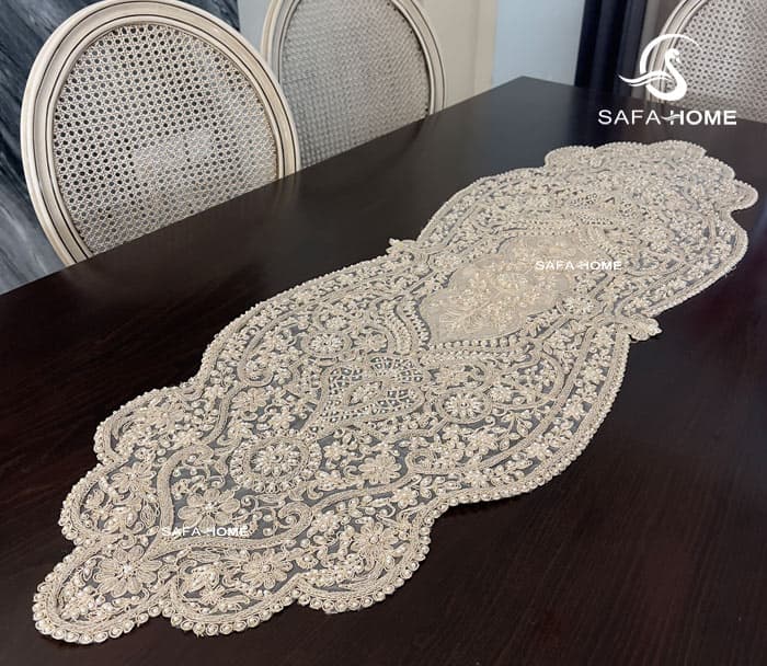 رومیزی جدید مخمل مروارید دوزی 5 تکه طرح رناز — تصویر ۵