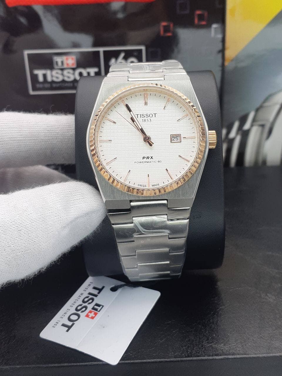 ساعت مردانه تیسوت Tissot PRX Powermatic 80 موتور ژاپن کیفیت عالی رنگ ثابت صفحه سفید کد 1921472