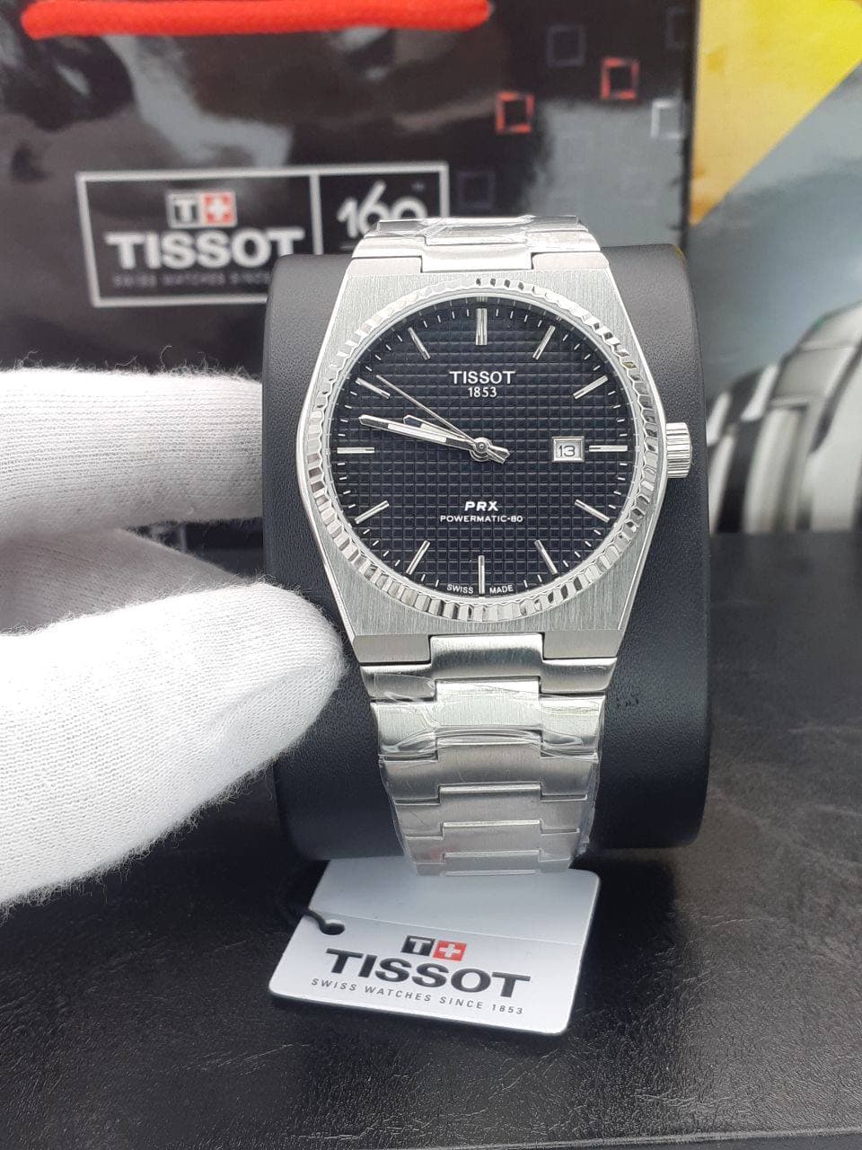 ساعت مردانه تیسوت Tissot PRX Powermatic 80 موتور ژاپن کیفیت عالی رنگ ثابت سیلور صفحه مشکی کد 1921470