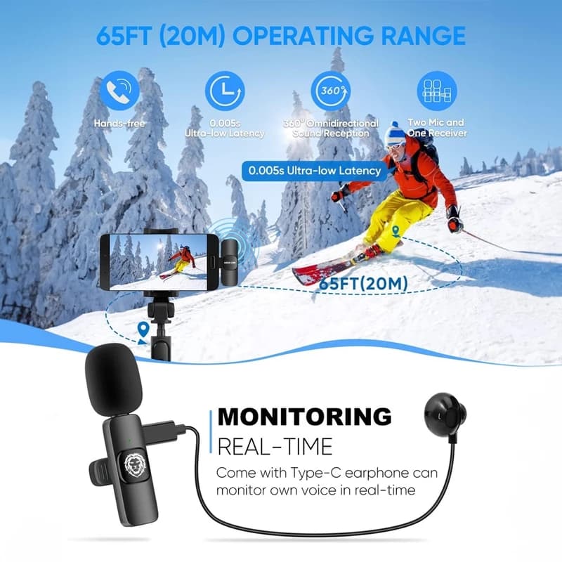 میکروفون بی سیم گرین لاین Green Lion 3 in 1 Wireless Microphone دارای 2 فرستنده — تصویر ۳
