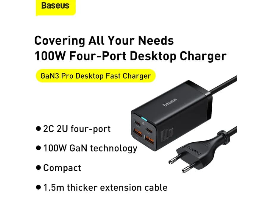 شارژر رومیزی 100 وات باسئوس Baseus GaN3 Pro 100W Fast Charger CCGP000101 — تصویر ۳