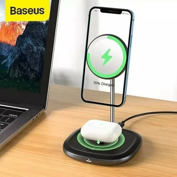 استند شارژر وایرلس بیسوس Baseus Swan Magnetic Desktop Bracket Wireless Charger WXSW-B01 — تصویر ۳