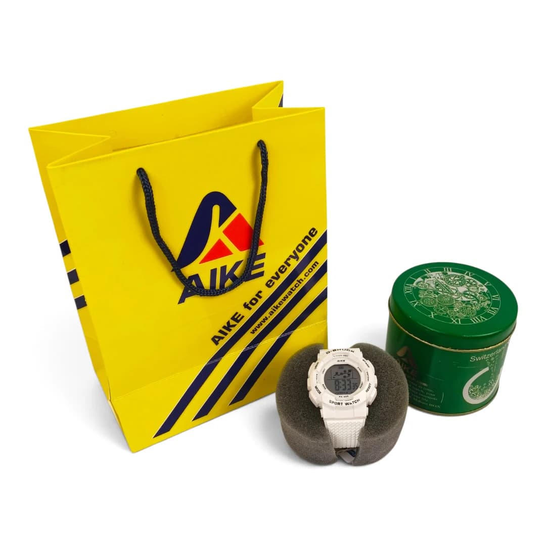 ساعت مچی اسپرت آیک | AIKE طرح G-SHOCK دیجیتالی مدل AK-999 رنگ سفید به همراه جعبه و پاکت اورجینال — تصویر ۶