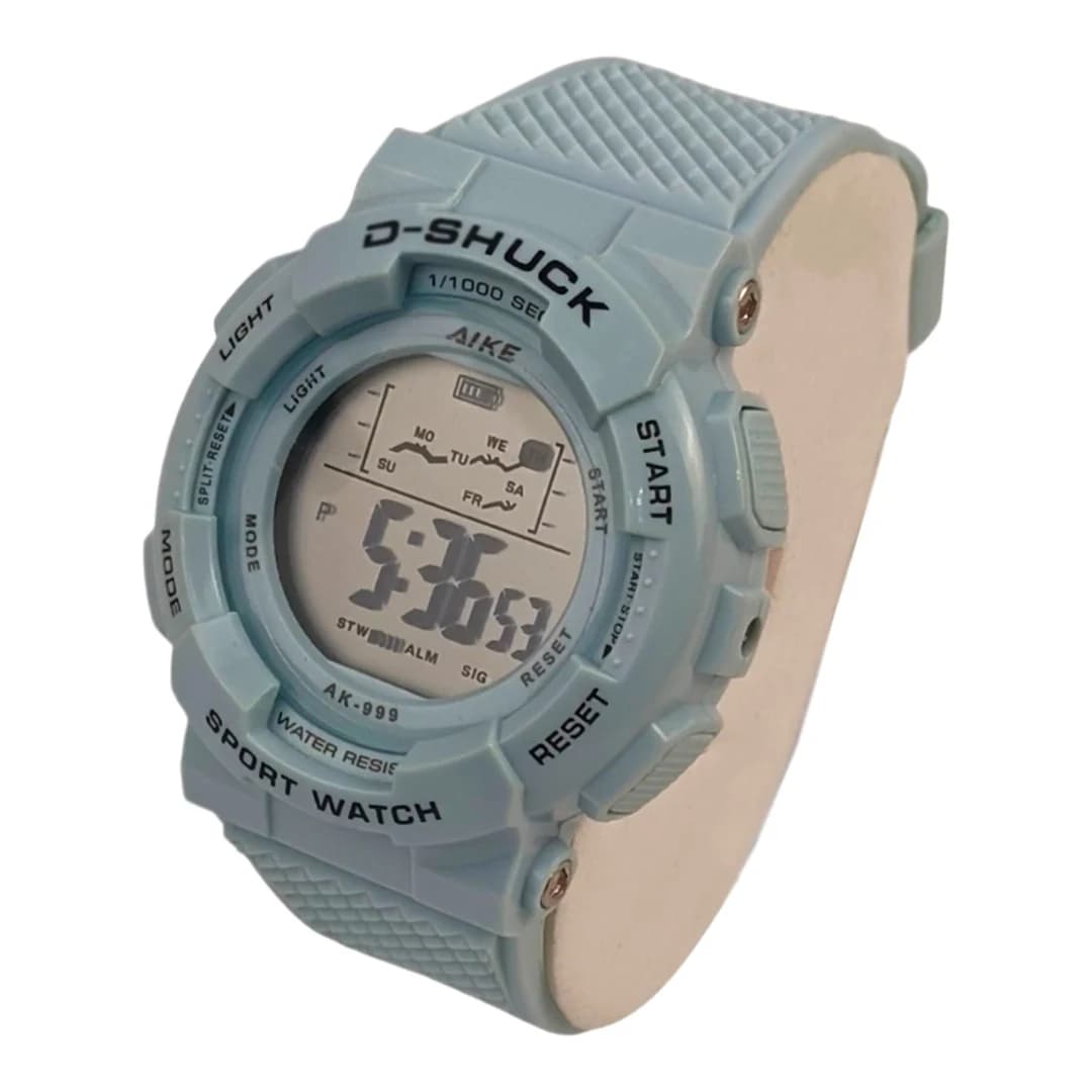 ساعت مچی اسپرت آیک | AIKE طرح G-SHOCK دیجیتالی مدل AK-999 رنگ آبی روشن به همراه جعبه و پاکت اورجینال — تصویر ۳