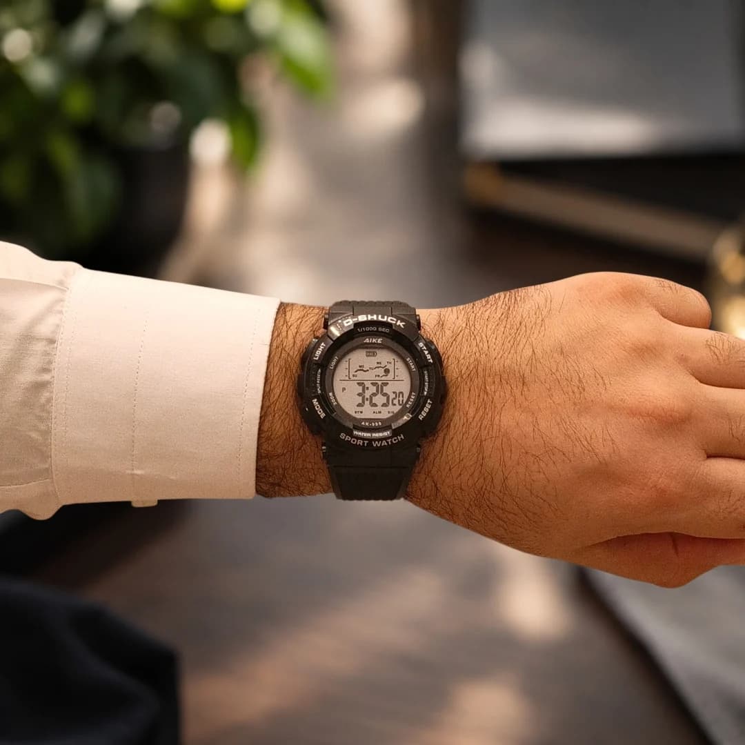 ساعت مچی اسپرت آیک | AIKE طرح G-SHOCK دیجیتالی مدل AK-999 رنگ مشکی به همراه جعبه و پاکت اورجینال — تصویر ۲