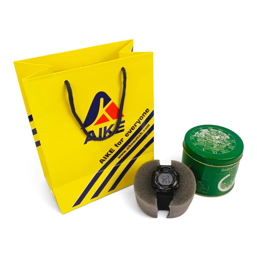 ساعت مچی اسپرت آیک | AIKE طرح G-SHOCK دیجیتالی مدل AK-998 رنگ مشکی به همراه جعبه و پاکت اورجینال — تصویر ۶