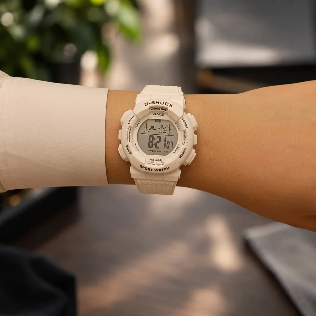 ساعت مچی اسپرت آیک | AIKE طرح G-SHOCK دیجیتالی مدل AK-998 رنگ سفید به همراه جعبه و پاکت اورجینال — تصویر ۲