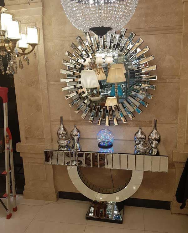 آینه دکوراتیو خورشیدی لوکس نقره ای — تصویر ۴