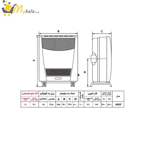 بخاری گازی نیک کالا مدل ناهید AB15 — تصویر ۳