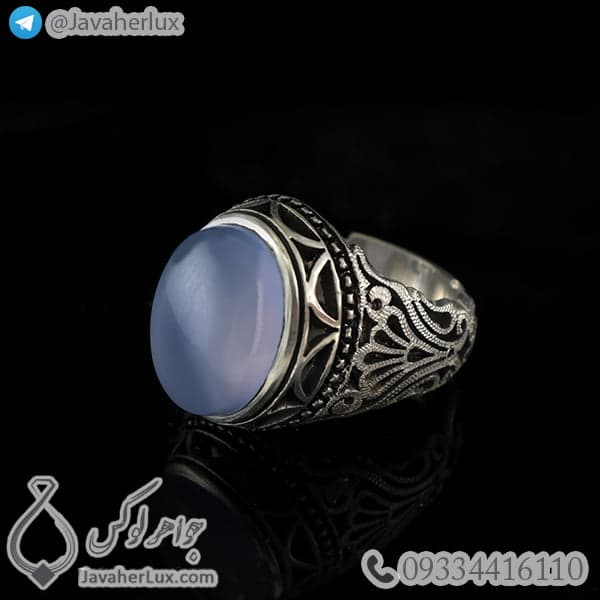 انگشتر نقره مردانه عقیق یمنی کبود _ کد : 100409 — تصویر ۲
