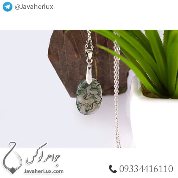 گردنبند عقیق خزه ای _ کد : 400233 — تصویر ۳