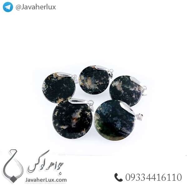 گردنبند سنگ عقیق خزه تراش گرد _ کد : 400232 — تصویر ۲