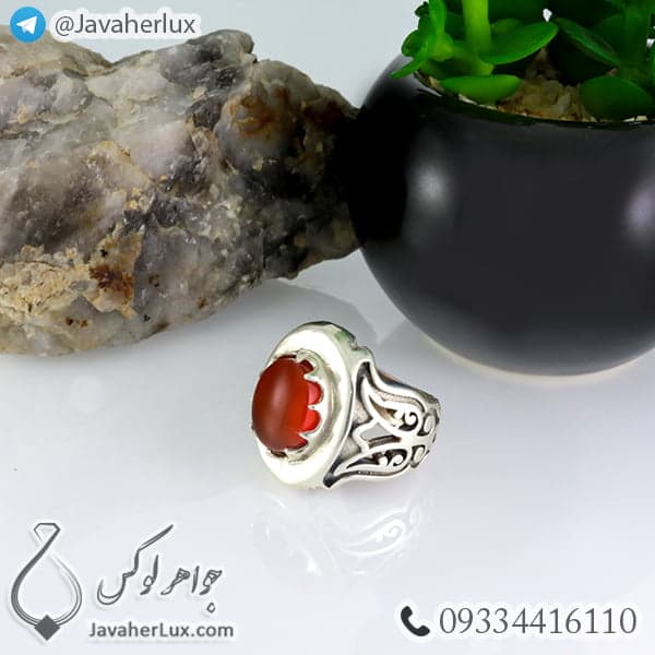 انگشتر نقره مردانه عقیق خراسانی مدل ارشن _ کد : 100385 — تصویر ۴
