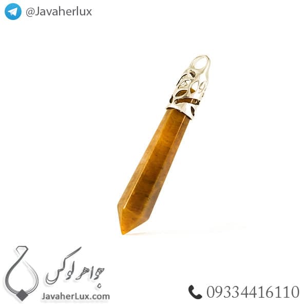 گردنبند سنگ چشم ببر مدل منشور _ کد : 400218 — تصویر ۳