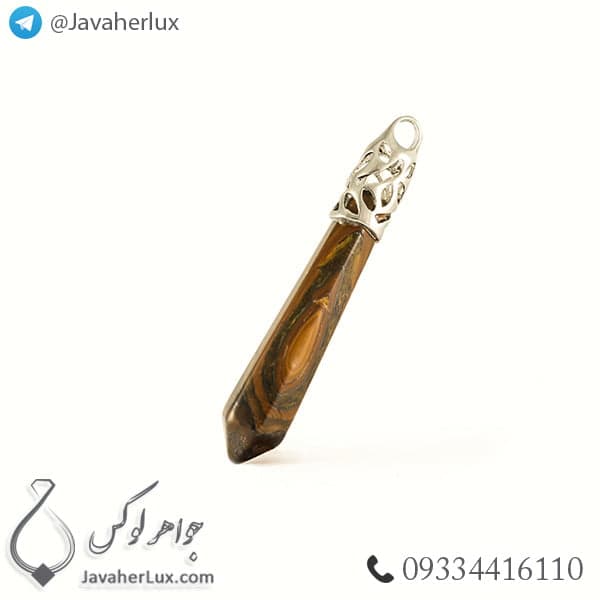 گردنبند سنگ چشم ببر مدل منشور _ کد : 400218 — تصویر ۲