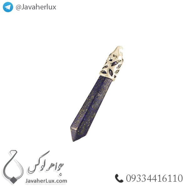 گردنبند سنگ لاجورد مدل منشور _ کد : 400217 — تصویر ۲