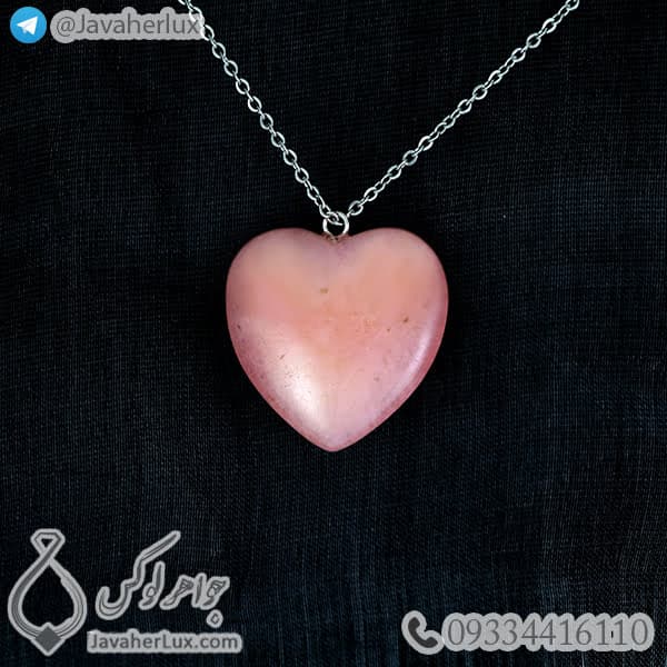 گردنبند سنگ رز کوارتز صورتی تراش قلب _ کد 400214