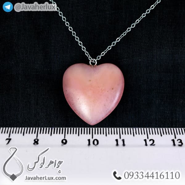 گردنبند سنگ رز کوارتز صورتی تراش قلب _ کد 400214 — تصویر ۳