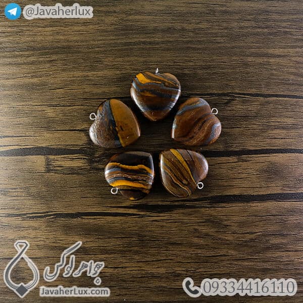 گردنبند سنگ چشم ببر و حدید تایگر آیرون تراش قلب _ کد 400213 — تصویر ۲