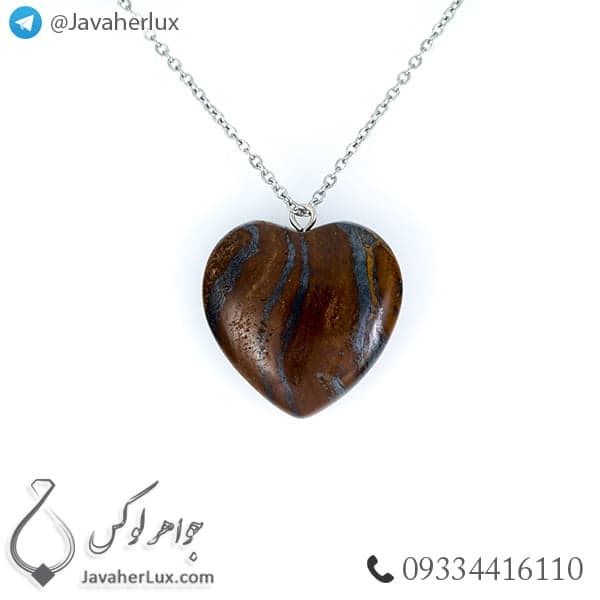 گردنبند سنگ چشم ببر و حدید تایگر آیرون تراش قلب _ کد 400213 — تصویر ۷