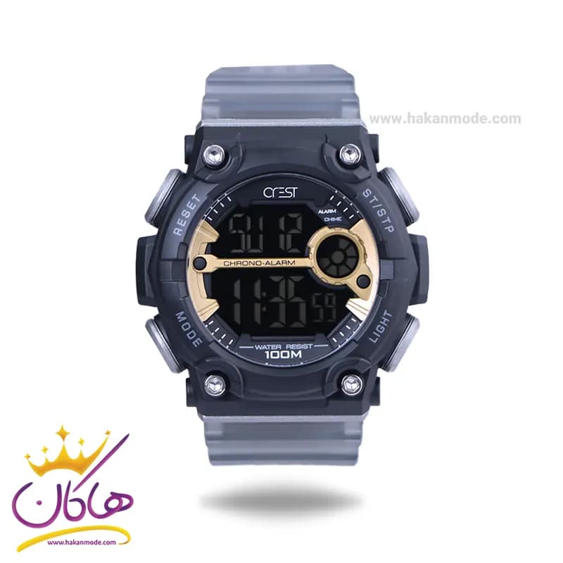 ساعت مچی مردانه کرست پرو دیجیتالی بند رابر طوسی crest 9501/1