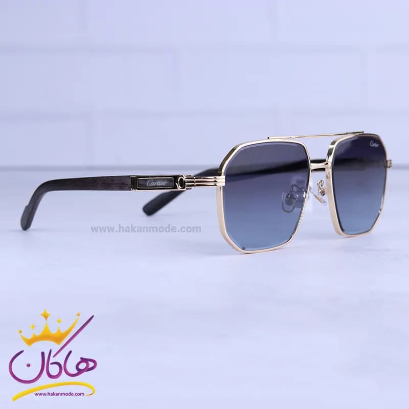 عینک آفتابی مردانه کارتیر فلزی طلایی شیشه مشکی 2A932/1 — تصویر ۳