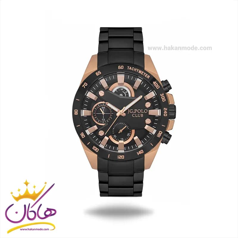 ساعت مچی جی جی پولو مردانه فلزی مشکی رزگلد JPC.1023L.11712/4