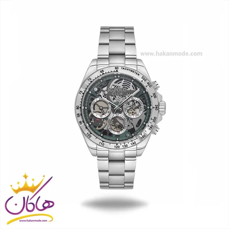 ساعت مچی جی جی پولو مردانه فلزی اتوماتیک نقره ای صفحه اسکلتون JPC.0424S02891D/5