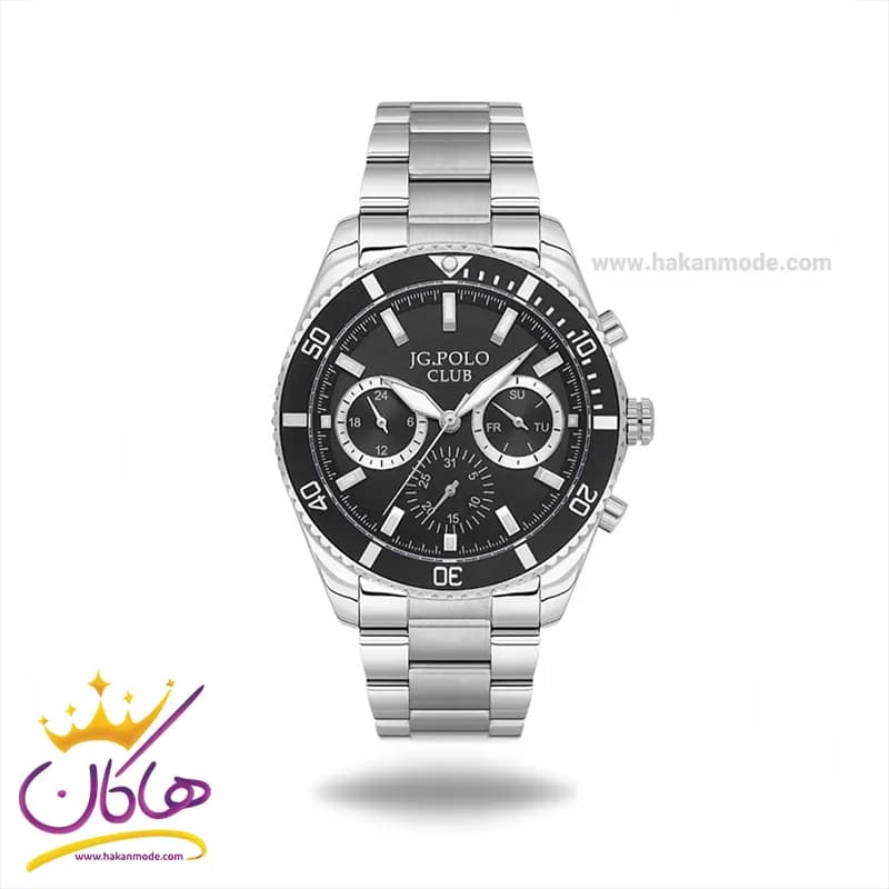ساعت مچی جی جی پولو مردانه فلزی نقره ای صفحه مشکی JPC.0424S02629D/5