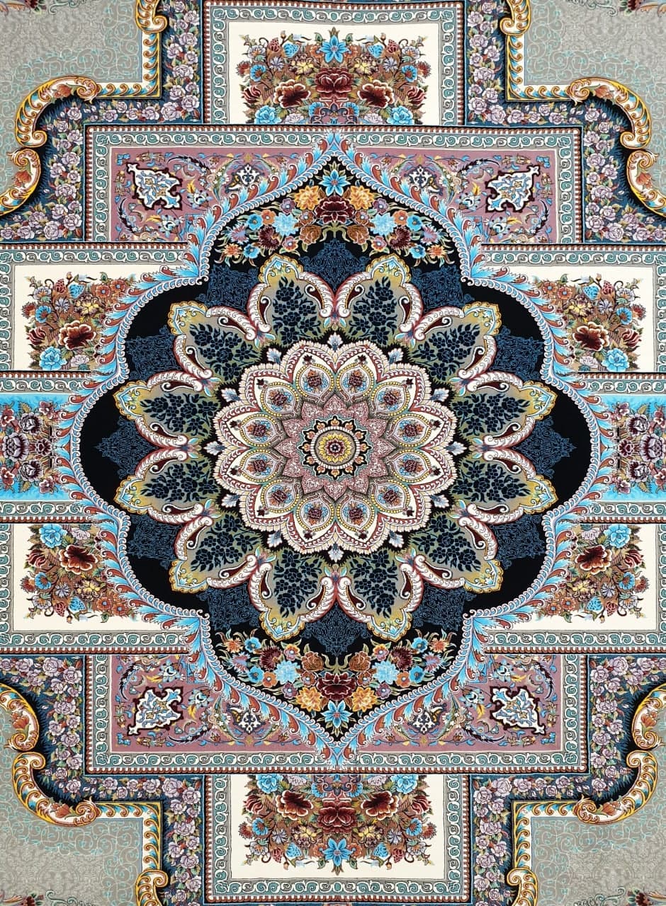 فرش ۱۲۰۰ شانه نقشه حوض نقره زمینه ترمه ای — تصویر ۲