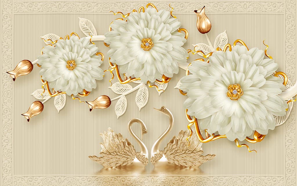 پوستر دیواری سه بعدی گل داوودی سفید FL0226 — تصویر ۲