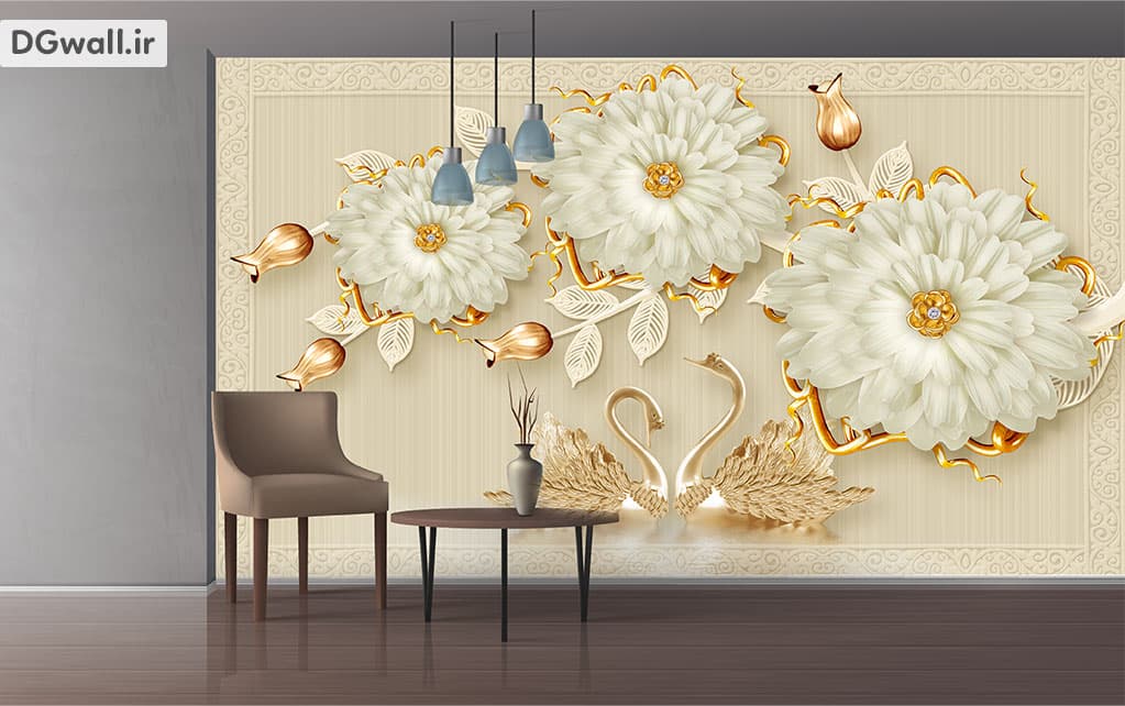 پوستر دیواری سه بعدی گل داوودی سفید FL0226