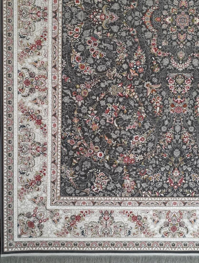 فرش ۱۲۰۰ شانه برجسته نقشه سعادت زمینه ذغالی — تصویر ۲