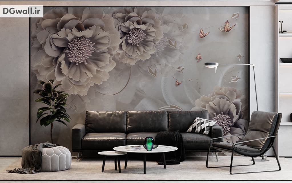 پوستر دیواری سه بعدی گل و پروانه FL0088