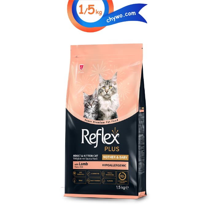 غذای خشک گربه مادر و بچه گربه رفلکس پلاس طعم بره مدل مادر اند بیبی وزن 1/5 کیلوگرم Reflex Mother & Baby Lamb