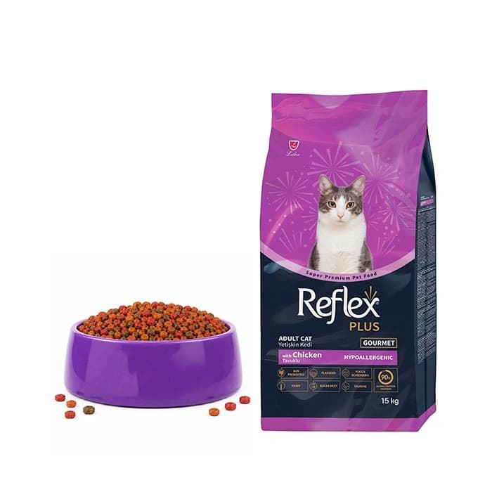 غذای خشک گربه بالغ رفلکس پلاس طعم مرغ مدل گورمت هایپوآلرژنیک وزن 15 کیلوگرم Reflex Adult Gourmet Chicken — تصویر ۳