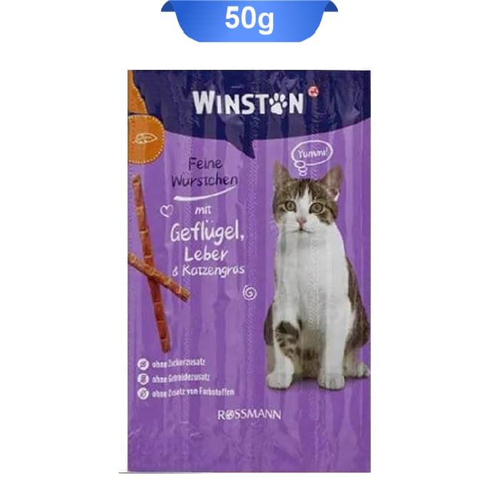 تشویقی مدادی گربه طعم مرغ و جگر و علف گربه وینستون 10عددی Winston Geflugel & Leber