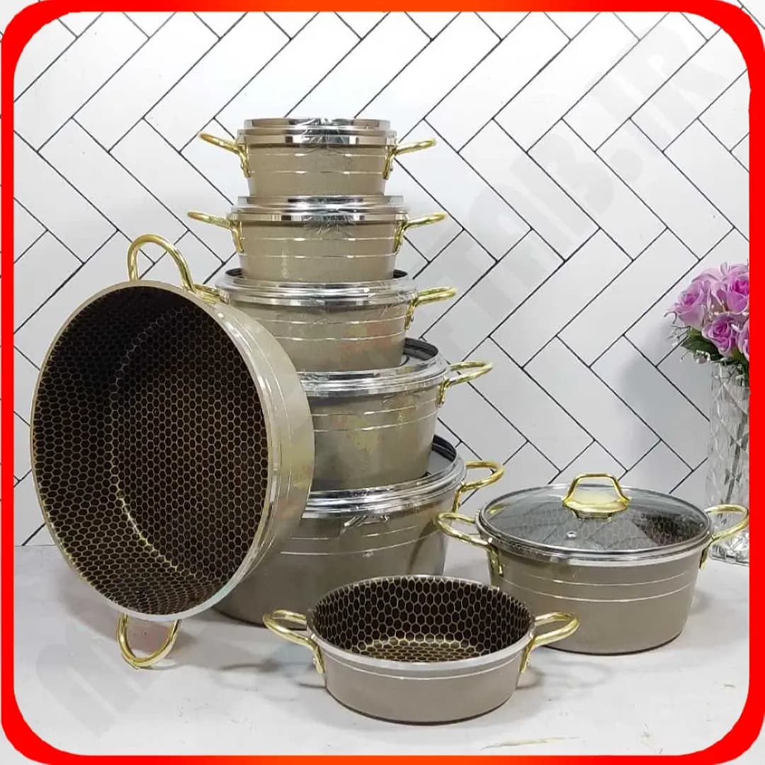 سرویس 14 پارچه نسکافه ای زنبوری دسته طلایی زومبا