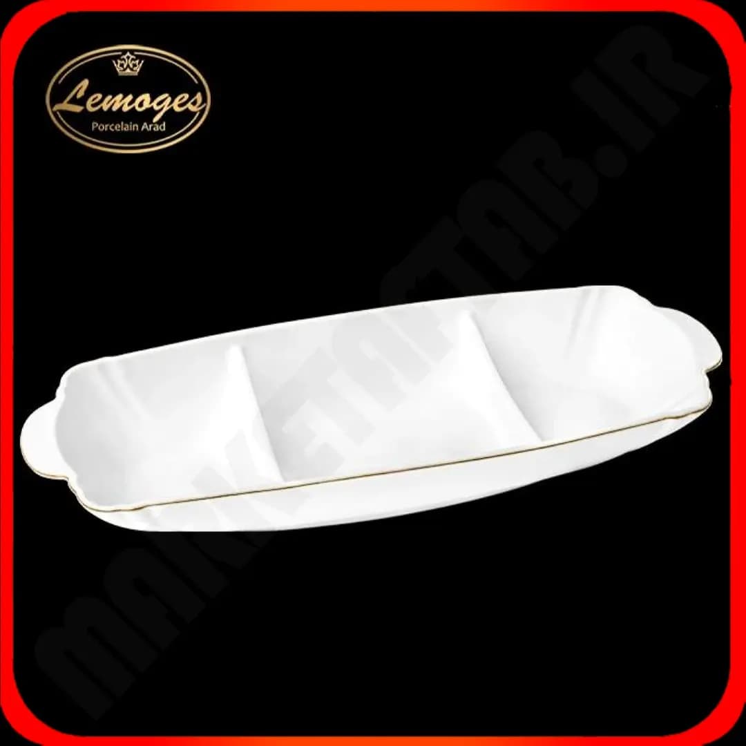 اردو خوری مستطیل سه خانه سان رایز خط طلا لیمون چینی آراد