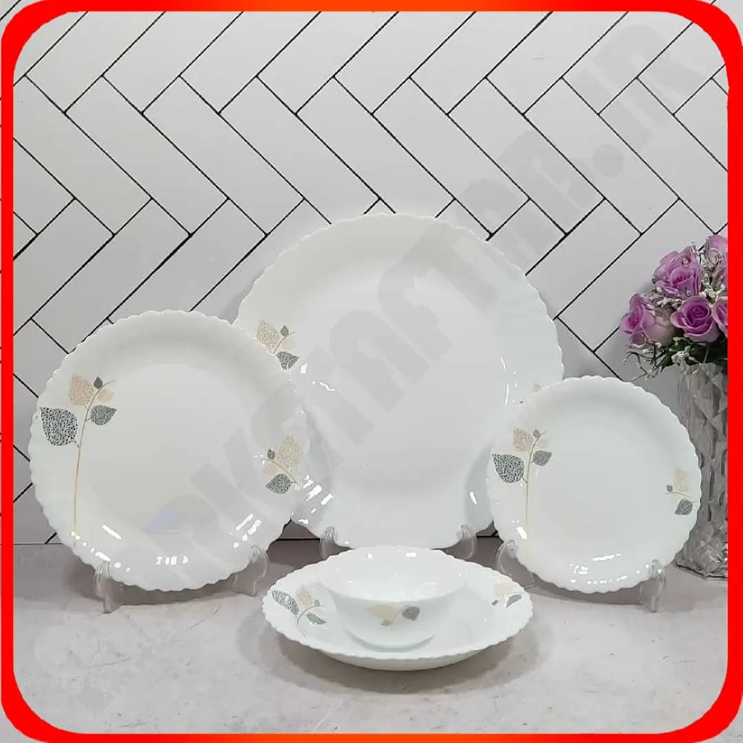 سرویس ۲۵ پارچه فرست گلدار شاخه نبات طوسی اکونومی گلدن اپال