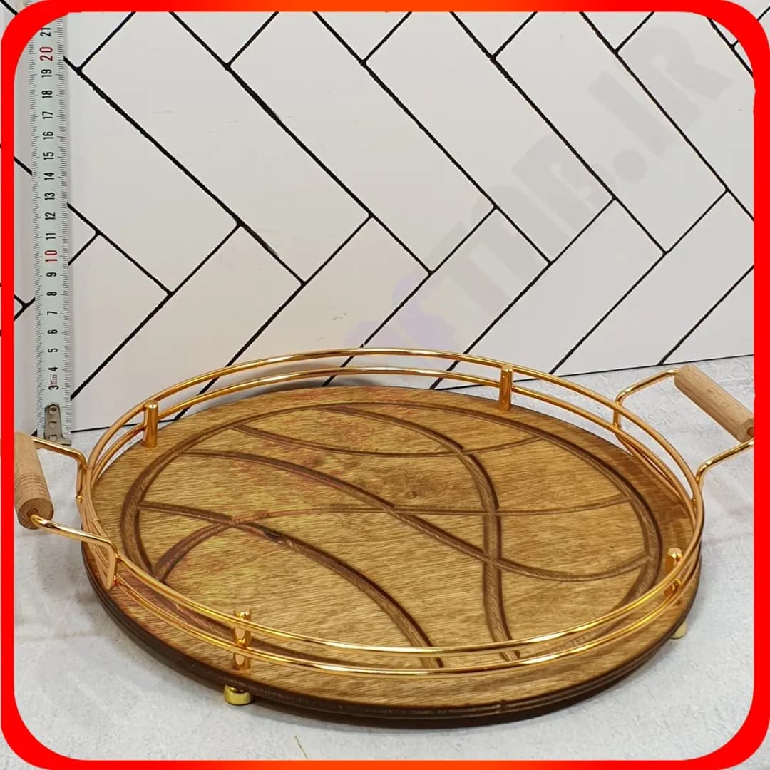 سینی گرد کف چوبی طلایی خاتم