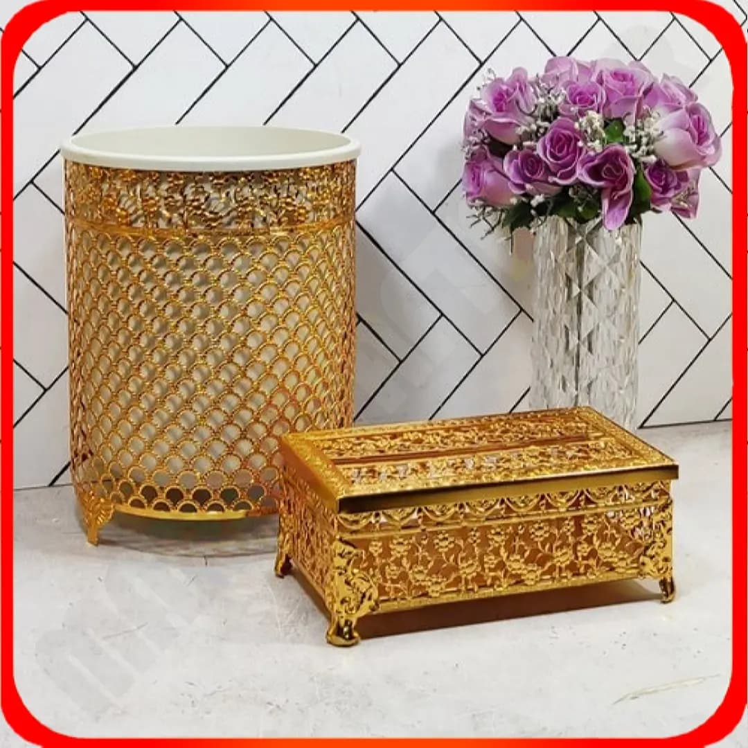 سطل و دستمال گرد تنه صدفی طلایی خاتم